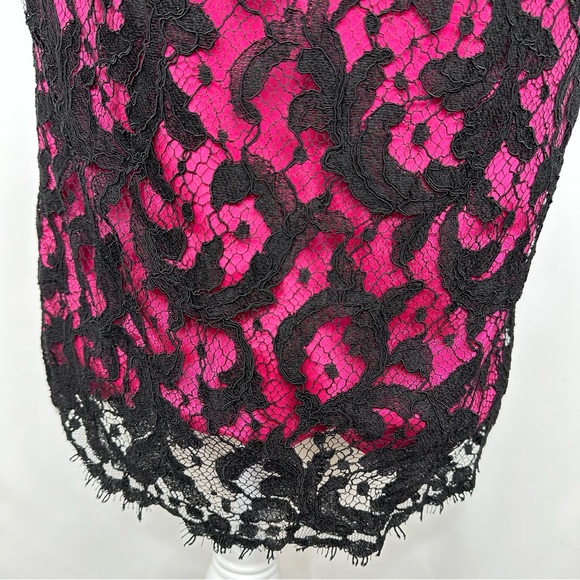 Karen Millen Pink & Black Lace Belted Sleeveless Sheath Pencil Cocktail Dress 8 - Picture 4 of 13